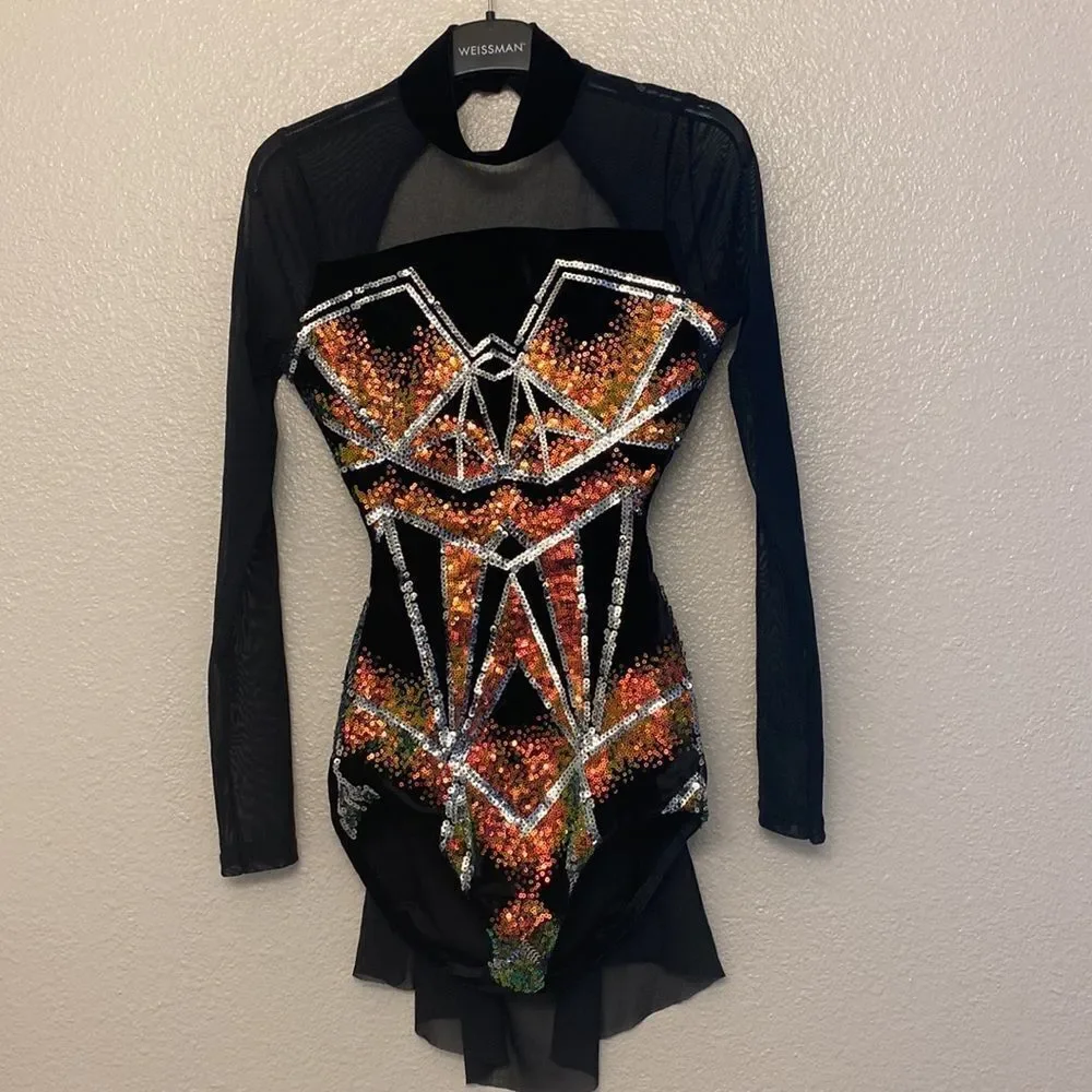 Weissman elite dance solo costume black velvet sequin Baby I'm Yours 14584 SA